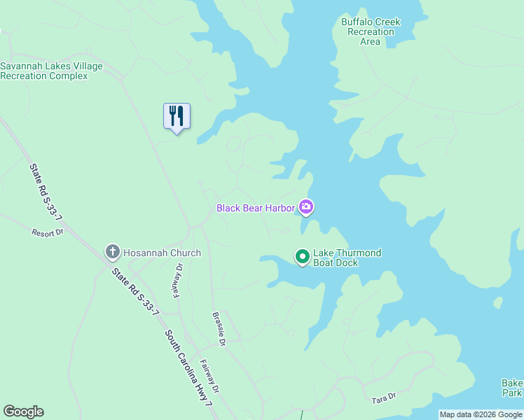 map of restaurants, bars, coffee shops, grocery stores, and more near 205 Little River Drive in McCormick