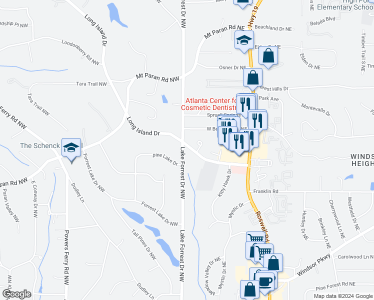 map of restaurants, bars, coffee shops, grocery stores, and more near 4898 Long Island Dr NE in Atlanta