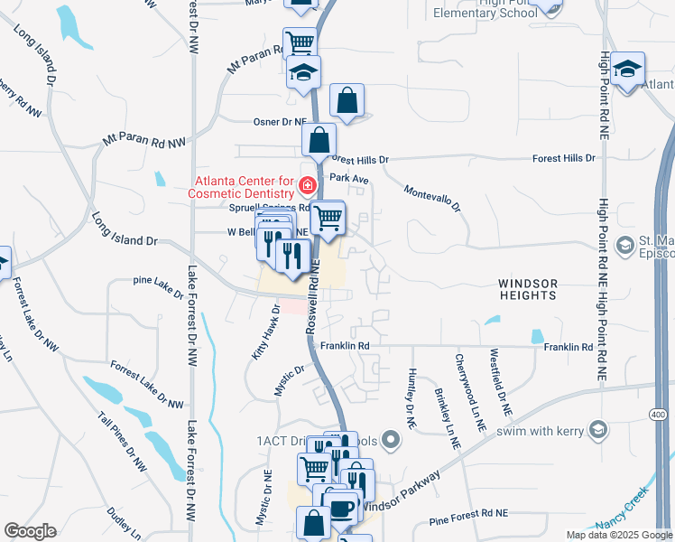 map of restaurants, bars, coffee shops, grocery stores, and more near 4969 Roswell Road in Sandy Springs