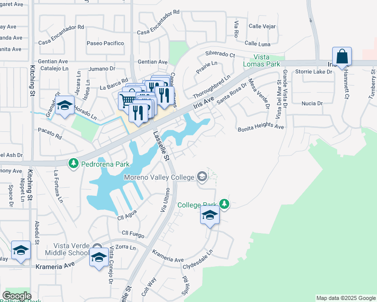 map of restaurants, bars, coffee shops, grocery stores, and more near in Moreno Valley