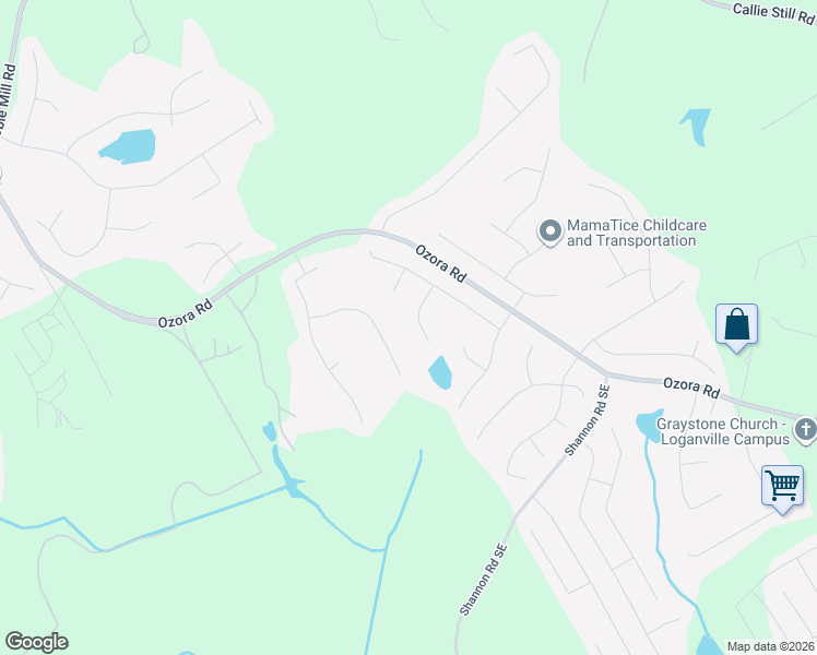 map of restaurants, bars, coffee shops, grocery stores, and more near 1258 Fly Rod Lane in Loganville