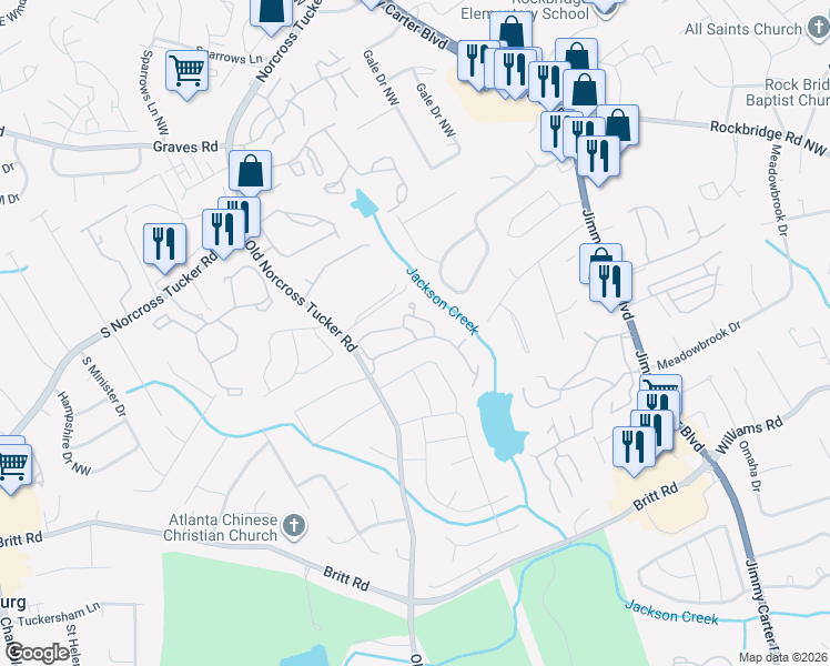map of restaurants, bars, coffee shops, grocery stores, and more near 6385 Wedgeview Court in Tucker