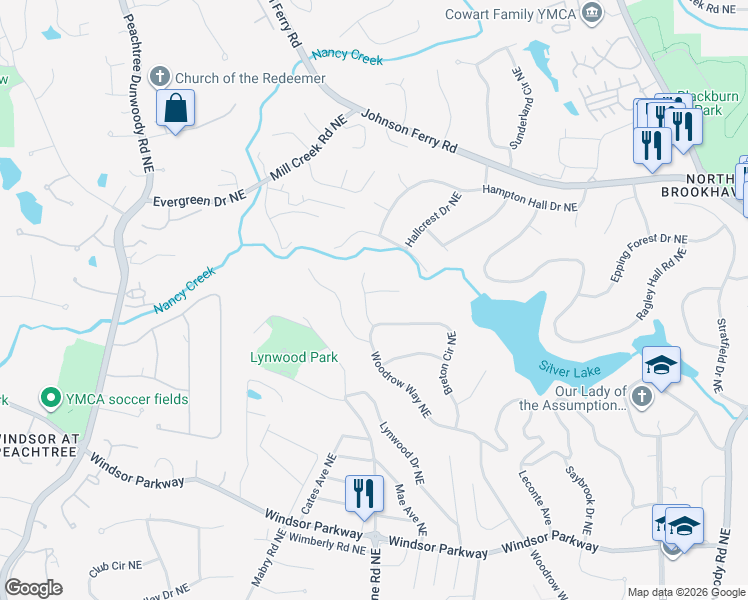 map of restaurants, bars, coffee shops, grocery stores, and more near 1161 Rennes Court in Atlanta