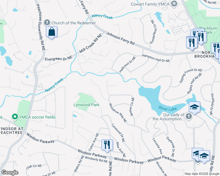 map of restaurants, bars, coffee shops, grocery stores, and more near 1161 Rennes Court in Atlanta