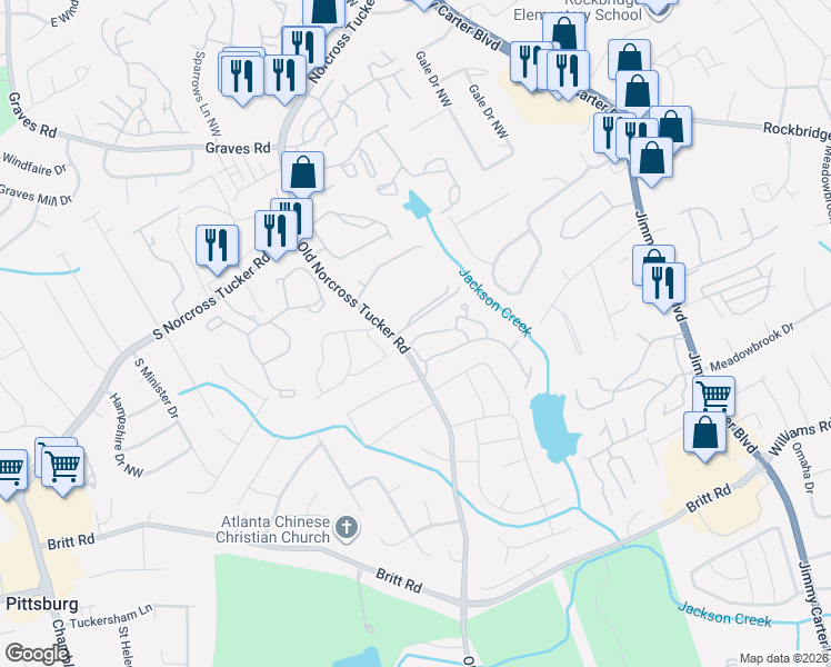 map of restaurants, bars, coffee shops, grocery stores, and more near 6447 Wedgewood Trce in Tucker