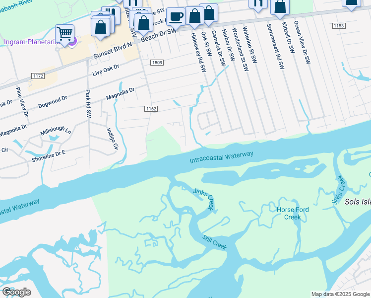map of restaurants, bars, coffee shops, grocery stores, and more near 1916 Norwood Street Southwest in Ocean Isle Beach
