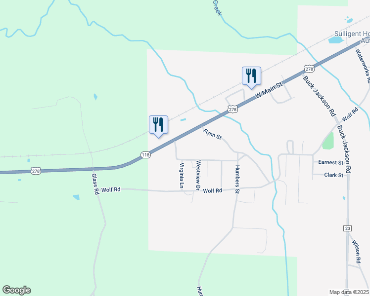 map of restaurants, bars, coffee shops, grocery stores, and more near 4146 U.S. 278 in Sulligent