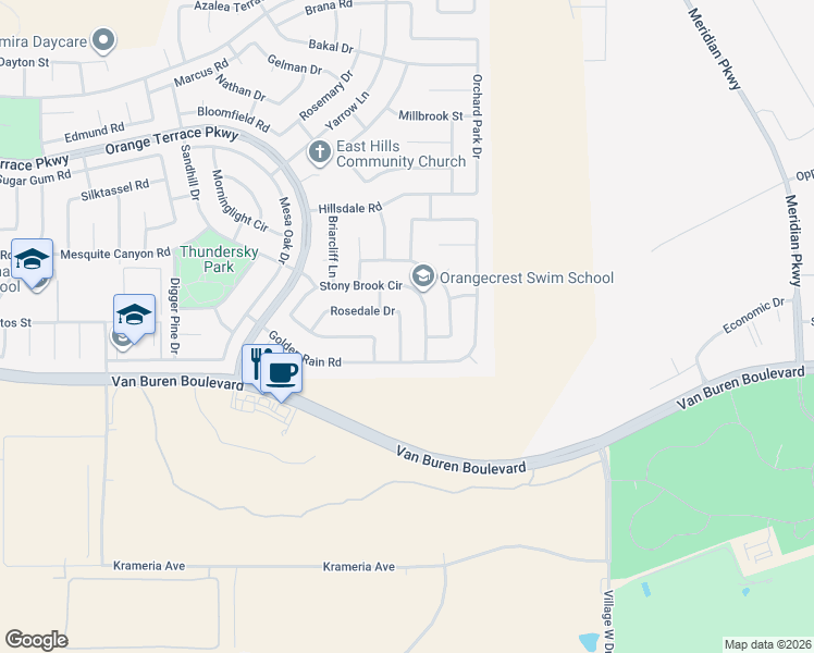 map of restaurants, bars, coffee shops, grocery stores, and more near 8920 Bayshore Lane in Riverside
