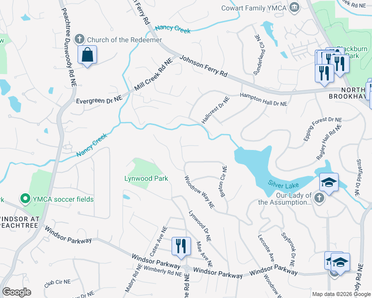 map of restaurants, bars, coffee shops, grocery stores, and more near 1161 Rennes Court in Atlanta