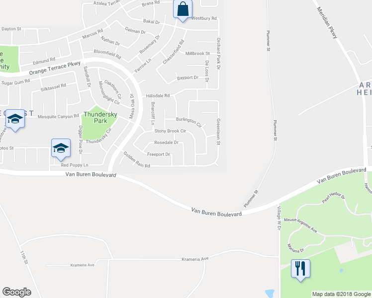 map of restaurants, bars, coffee shops, grocery stores, and more near 8920 Bayshore Lane in Riverside