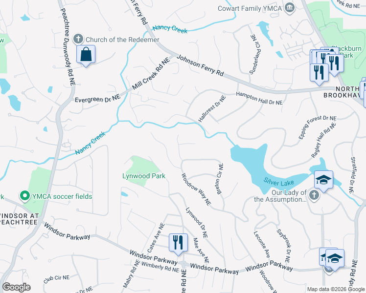 map of restaurants, bars, coffee shops, grocery stores, and more near 1161 Rennes Court in Atlanta