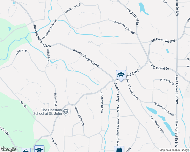 map of restaurants, bars, coffee shops, grocery stores, and more near 4936 Powers Ferry Road Northwest in Atlanta