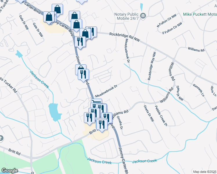 map of restaurants, bars, coffee shops, grocery stores, and more near 956 Chippendale Lane in Norcross