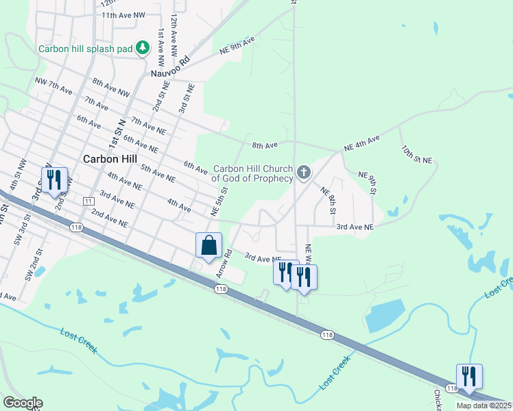 map of restaurants, bars, coffee shops, grocery stores, and more near 53 Forest Ridge Circle in Carbon Hill