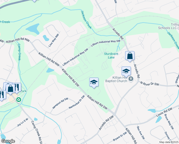 map of restaurants, bars, coffee shops, grocery stores, and more near 3968 Annsbury Court in Lilburn