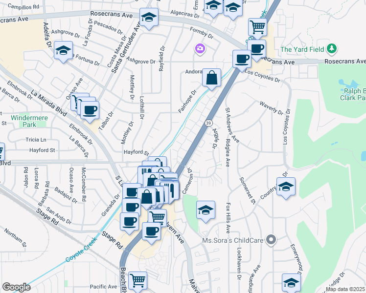map of restaurants, bars, coffee shops, grocery stores, and more near 4814 Daroca Way in Buena Park