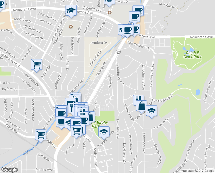 map of restaurants, bars, coffee shops, grocery stores, and more near 8197 Glasgow Green in Buena Park