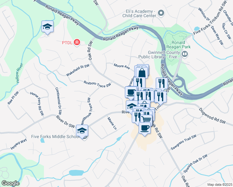 map of restaurants, bars, coffee shops, grocery stores, and more near 756 Chesterfield Drive in Lawrenceville