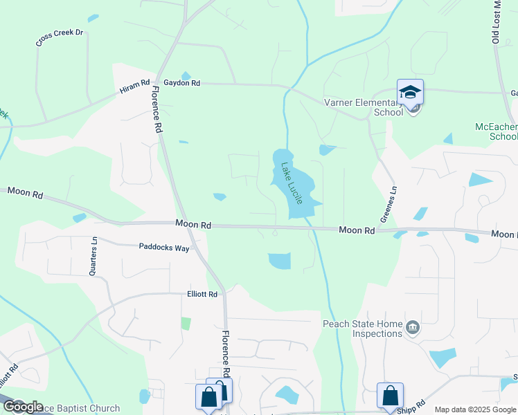map of restaurants, bars, coffee shops, grocery stores, and more near 4960 Manna Ln in Powder Springs