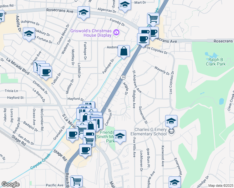 map of restaurants, bars, coffee shops, grocery stores, and more near 4902 Beach Boulevard in Buena Park