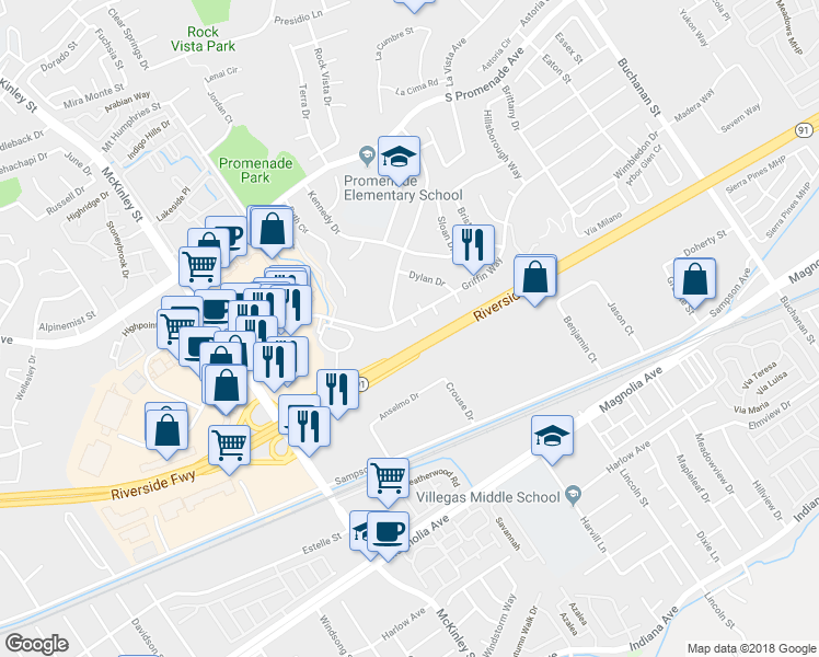 map of restaurants, bars, coffee shops, grocery stores, and more near 380 Hendricks Circle in Corona
