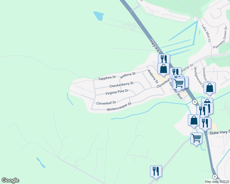 map of restaurants, bars, coffee shops, grocery stores, and more near 1468 Virginia Pine Drive in Longs