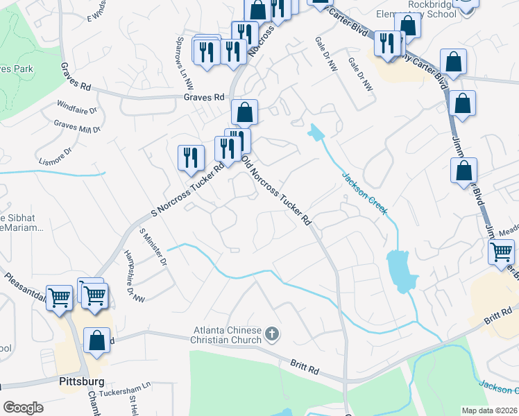 map of restaurants, bars, coffee shops, grocery stores, and more near 6559 Sevenoaks Dr in Tucker