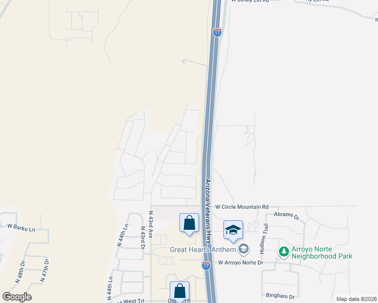 map of restaurants, bars, coffee shops, grocery stores, and more near 44611 North 41st Lane in Phoenix