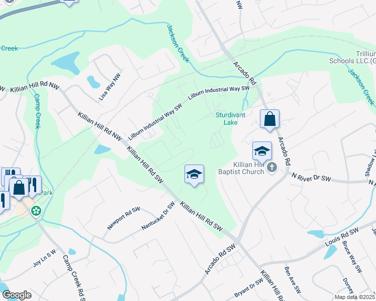 map of restaurants, bars, coffee shops, grocery stores, and more near 3968 Annsbury Court in Lilburn