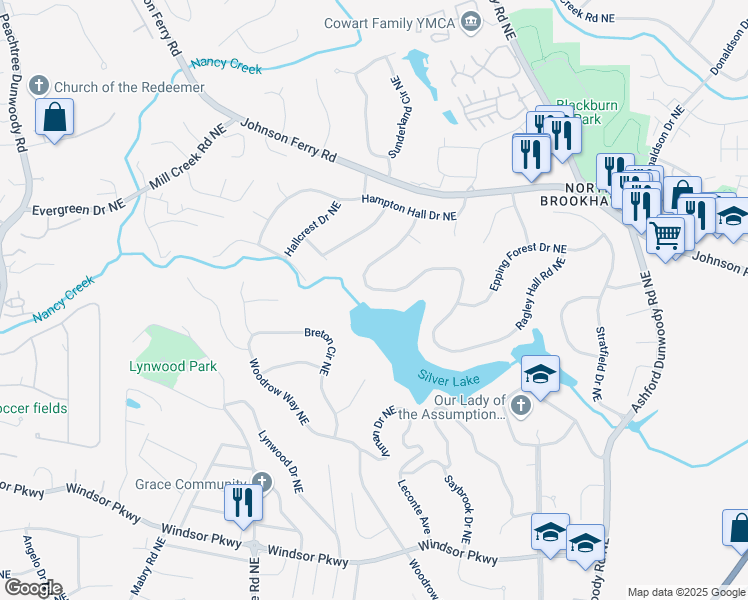 map of restaurants, bars, coffee shops, grocery stores, and more near 1141 Ragley Hall Road Northeast in Atlanta