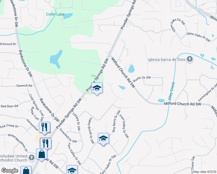 map of restaurants, bars, coffee shops, grocery stores, and more near 2566 Hencley Circle Southwest in Marietta