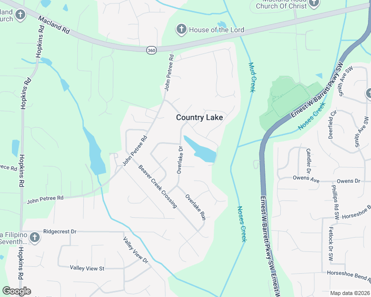 map of restaurants, bars, coffee shops, grocery stores, and more near 2567 Overlake Drive in Powder Springs