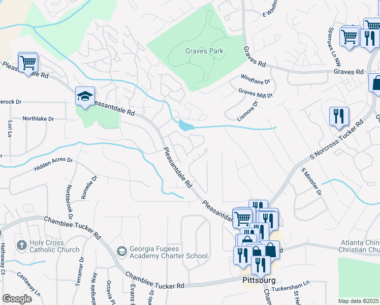 map of restaurants, bars, coffee shops, grocery stores, and more near 3414 Bayshore Drive in Atlanta