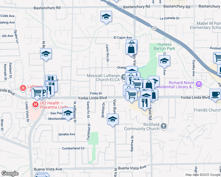 map of restaurants, bars, coffee shops, grocery stores, and more near 4902 Casa Oro Drive in Yorba Linda