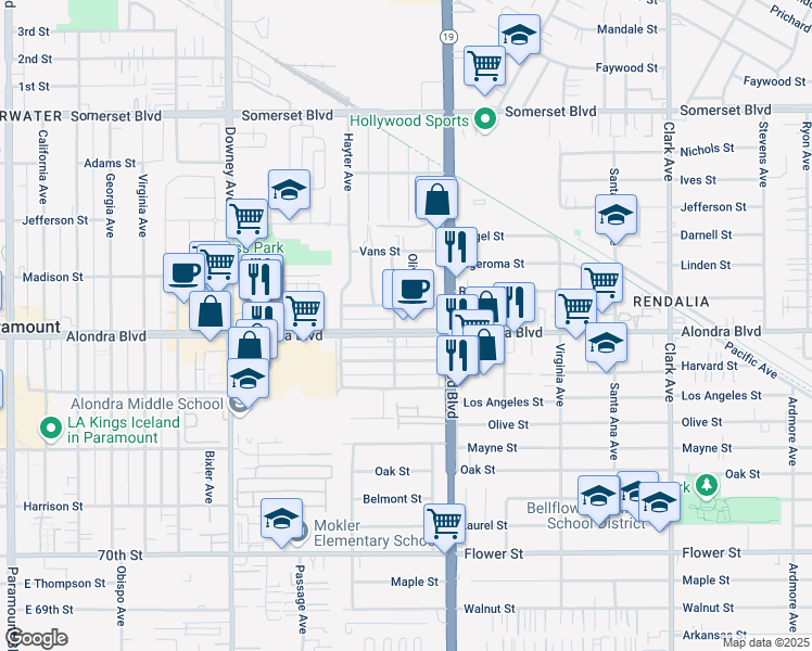 map of restaurants, bars, coffee shops, grocery stores, and more near in 