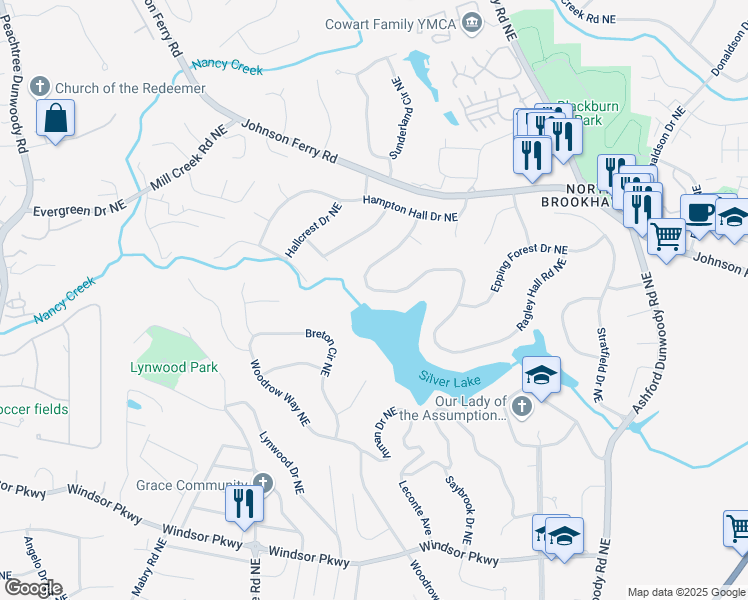 map of restaurants, bars, coffee shops, grocery stores, and more near 1141 Ragley Hall Road Northeast in Atlanta