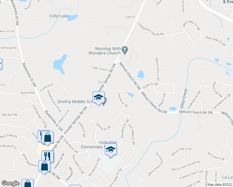 map of restaurants, bars, coffee shops, grocery stores, and more near 2566 Hencley Circle Southwest in Marietta