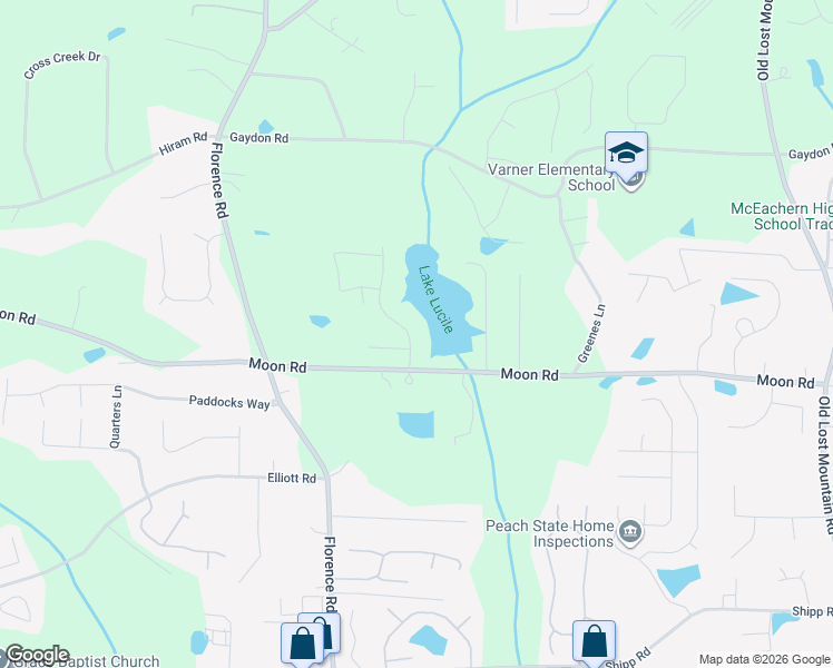 map of restaurants, bars, coffee shops, grocery stores, and more near 2611 Restoration Drive in Powder Springs