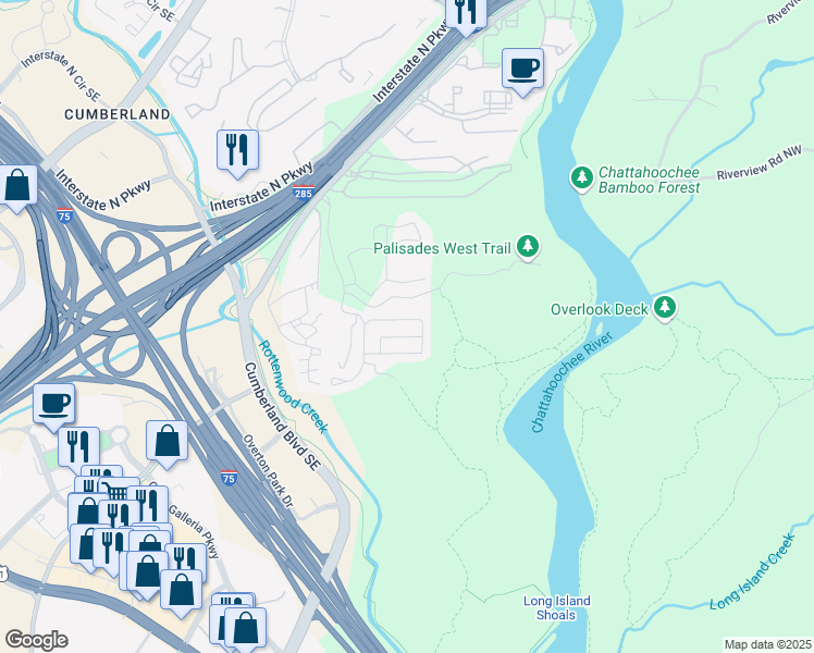 map of restaurants, bars, coffee shops, grocery stores, and more near 3758 Chattahoochee Summit Drive Southeast in Atlanta