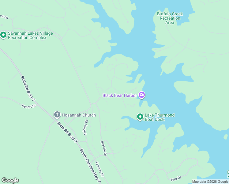 map of restaurants, bars, coffee shops, grocery stores, and more near 205 Little River Drive in McCormick