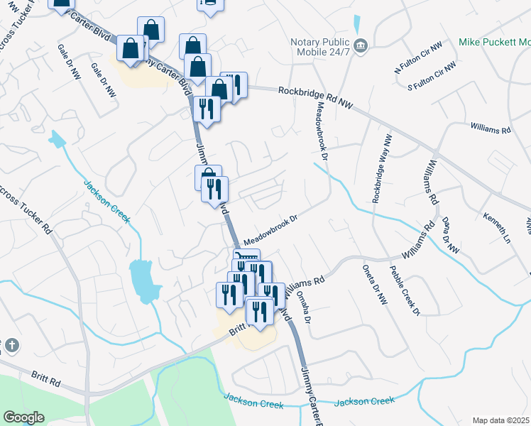 map of restaurants, bars, coffee shops, grocery stores, and more near 964 Chippendale Lane in Norcross