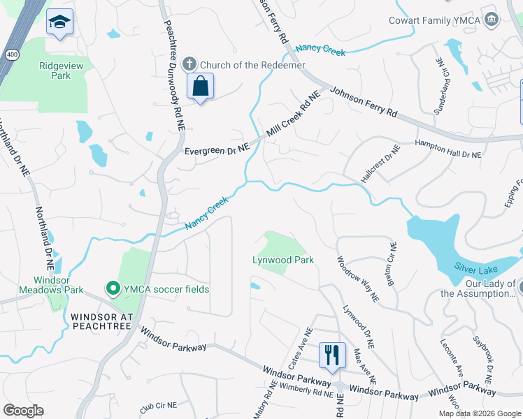 map of restaurants, bars, coffee shops, grocery stores, and more near 3412 Osborne Road Northeast in Atlanta