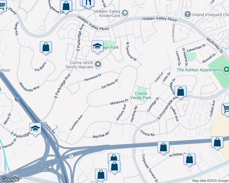 map of restaurants, bars, coffee shops, grocery stores, and more near 604 Balboa Drive in Corona