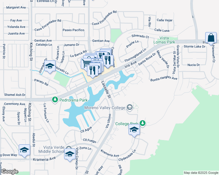 map of restaurants, bars, coffee shops, grocery stores, and more near 15868 Lasselle Street in Moreno Valley