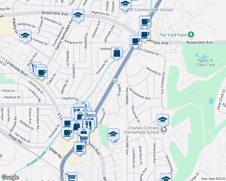 map of restaurants, bars, coffee shops, grocery stores, and more near 8172 Ferguson Green in Buena Park