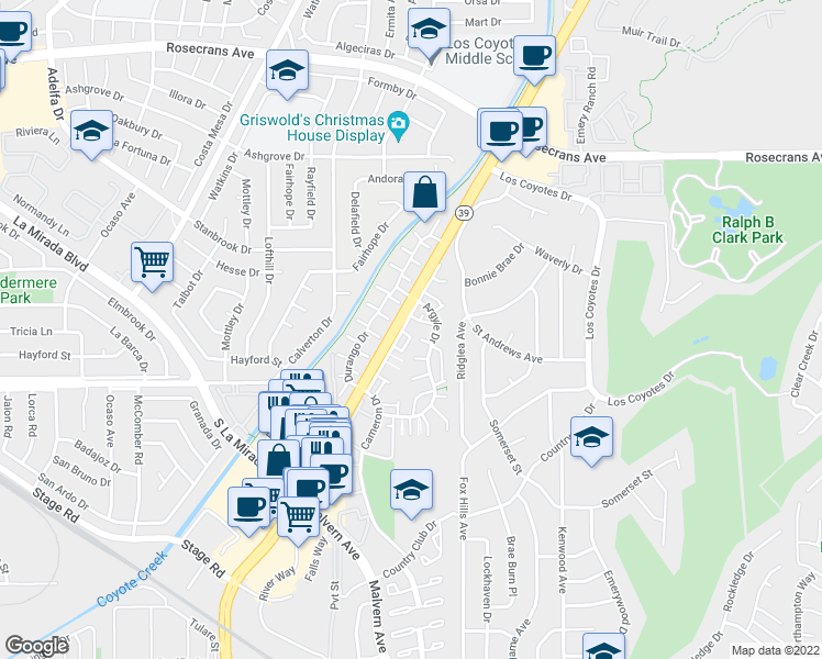 map of restaurants, bars, coffee shops, grocery stores, and more near 8172 Ferguson Green in Buena Park