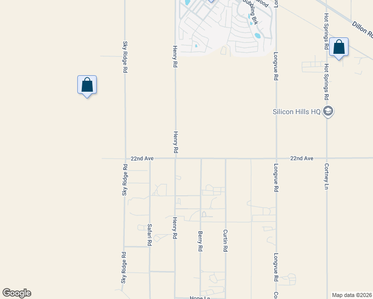 map of restaurants, bars, coffee shops, grocery stores, and more near 22115 Berry Road in Desert Hot Springs