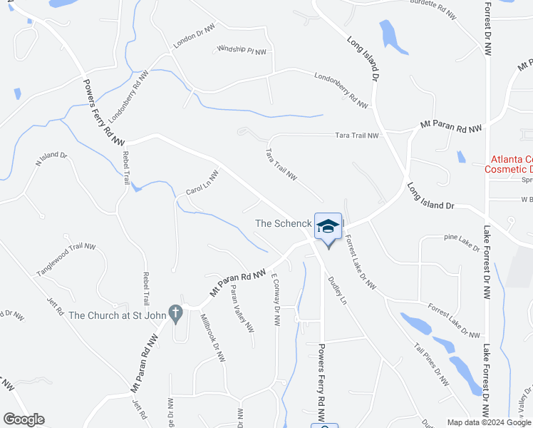 map of restaurants, bars, coffee shops, grocery stores, and more near 4936 Powers Ferry Road Northwest in Atlanta