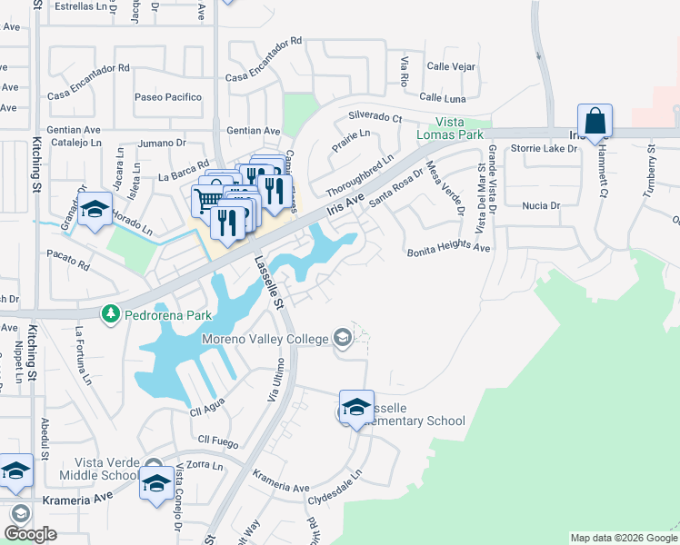 map of restaurants, bars, coffee shops, grocery stores, and more near in Moreno Valley