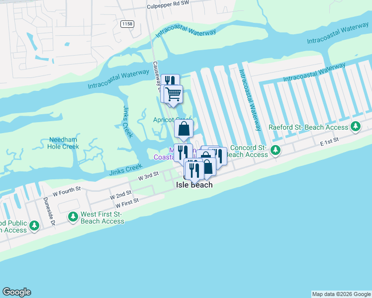 map of restaurants, bars, coffee shops, grocery stores, and more near 44 Peninsula Drive in Ocean Isle Beach